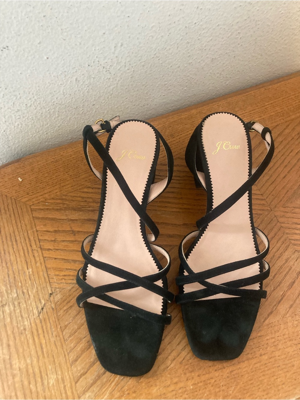 J. CREW Strappy Romantic Black Suede  chunky Heels (8.5)